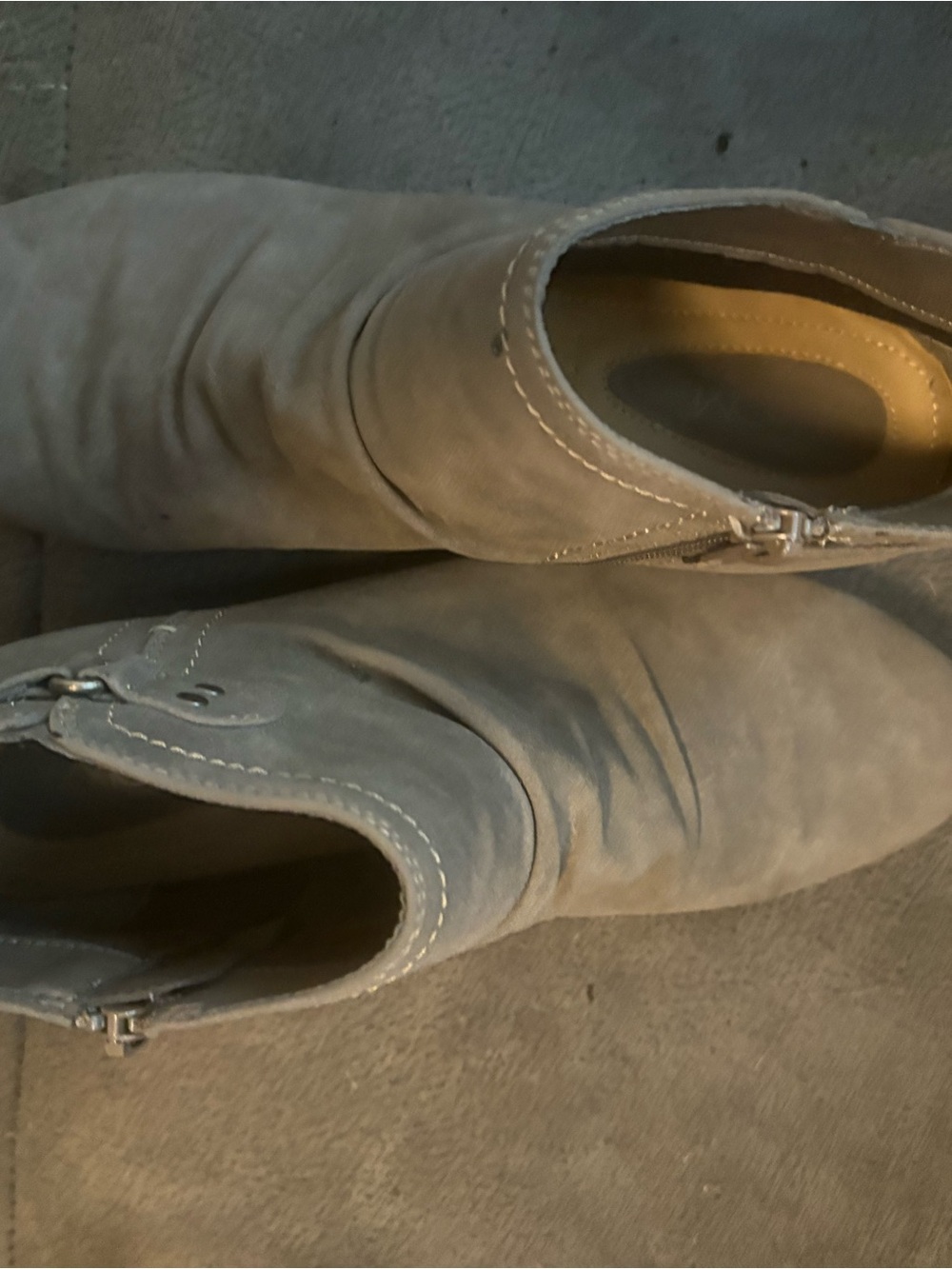 Women's Taupe Suede Ankle Booties with Side Zip